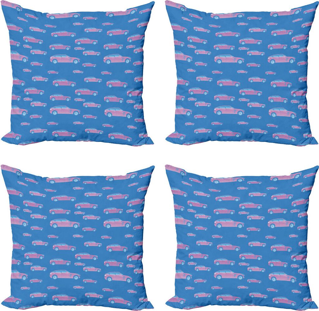 ABAKUHAUS Blau und Pink Kissenbezug Set (4 Stück), Grunge Car Design, Moderner Doppelseitiger Digitaldruck, 45 cm x 45 cm, Blau und Pink