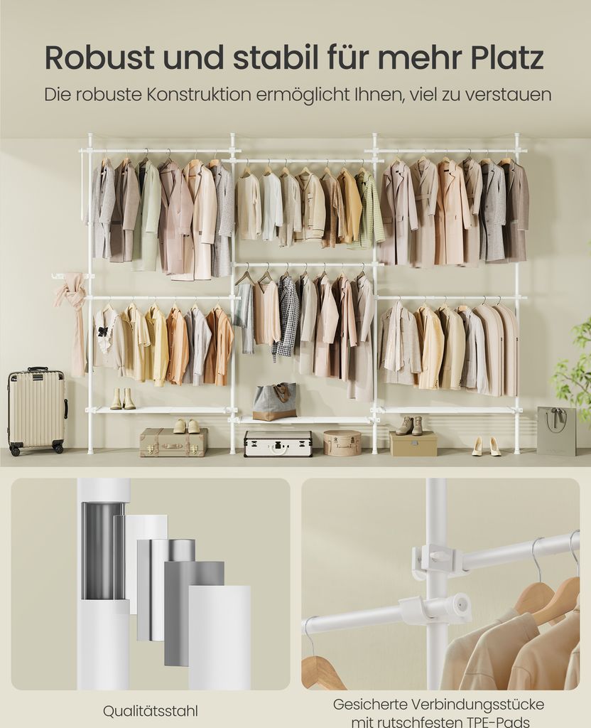 SONGMICS Kleiderständer deckenhoch, 3-stufige Garderobe, Produktbild 3