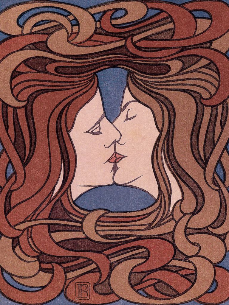 Peter Behrens Kunstdruck Bild - Der Kuss, 1898 (80 x 60 cm)