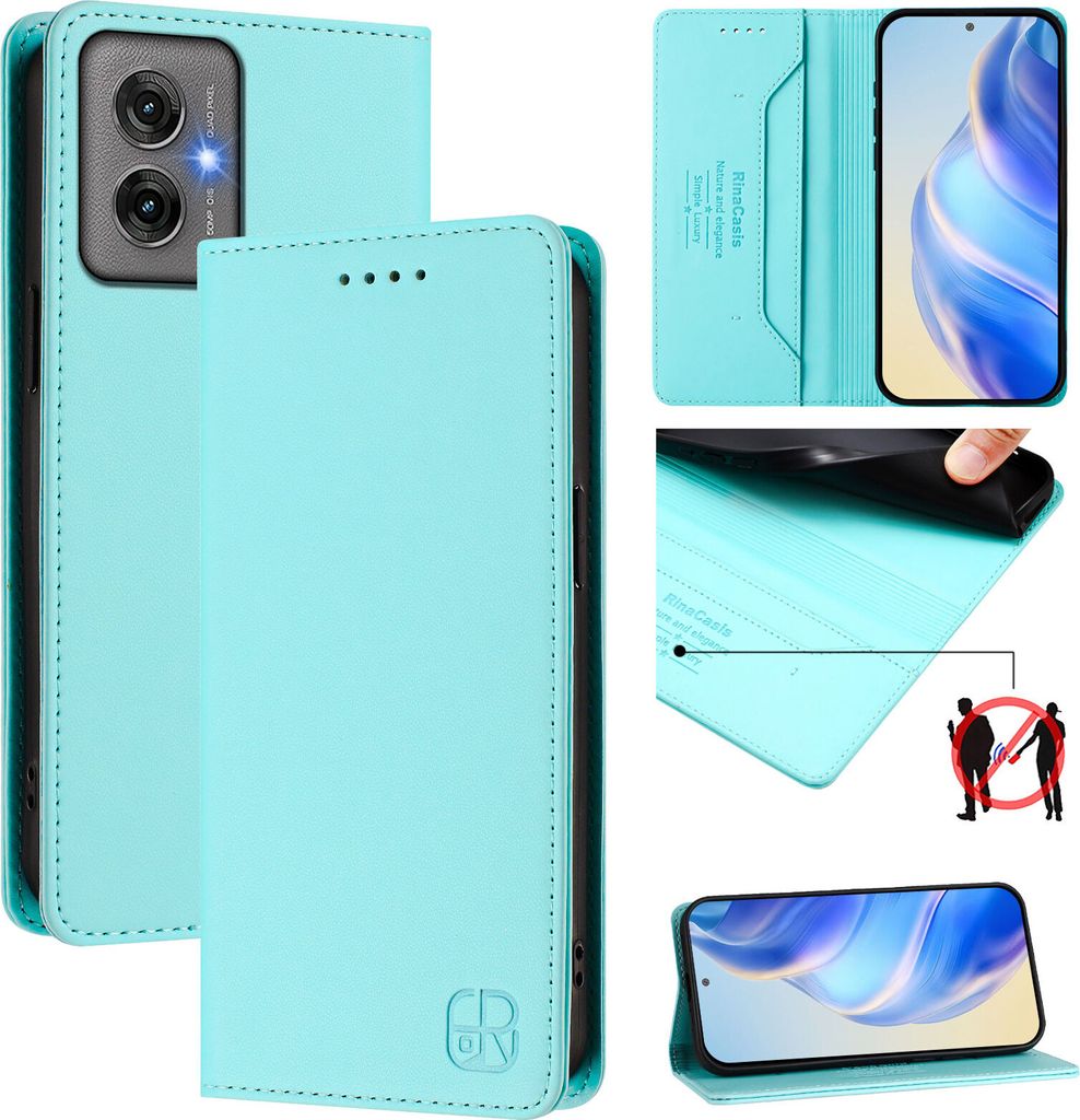Lederhülle für Motorola Moto G55 Hülle Flip Brieftasche Kartenfächern Ständer Schutzhülle Türkis