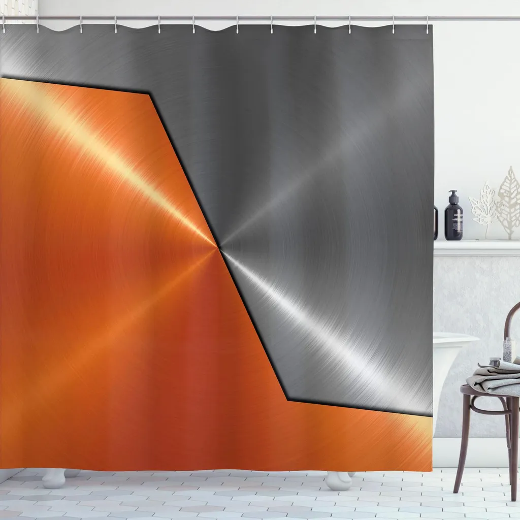 Rideau de douche hydrofuge 175x240 cm orange et gris avec impression 3D