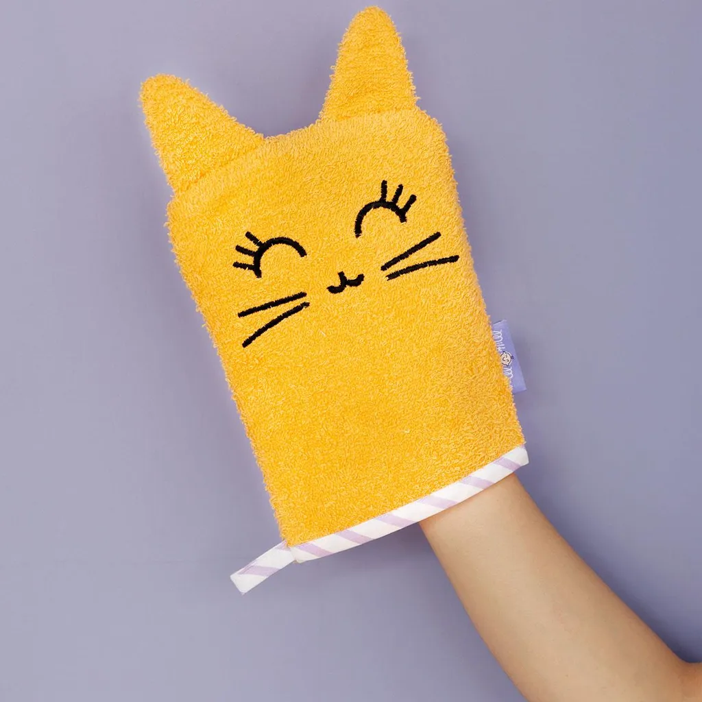 Milk&Moo Guanto Bagno Tombish Cat: Spugna in Flanella di Cotone 0+