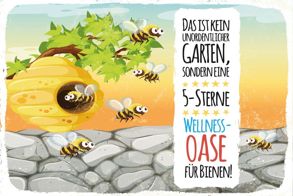 vianmo Blechschild 12x18 cm kein Garten 5 Sterne Wellness Oase für Bienen
