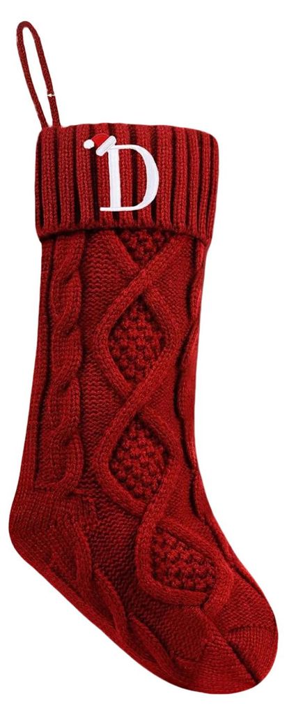 Weihnachtsstrümpfe mit Initialen, 45 cm groß, bestickt, Monogramm, gestrickt, festliche Familien-Weihnachtsstrumpf für Kaminpartys