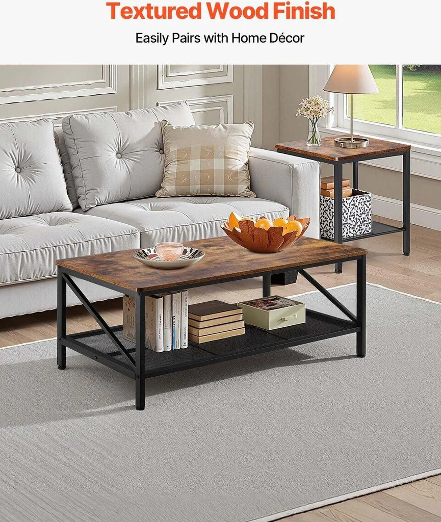 Table basse de 105 cm et 2 tables d'appoint en bois pour salon moderne