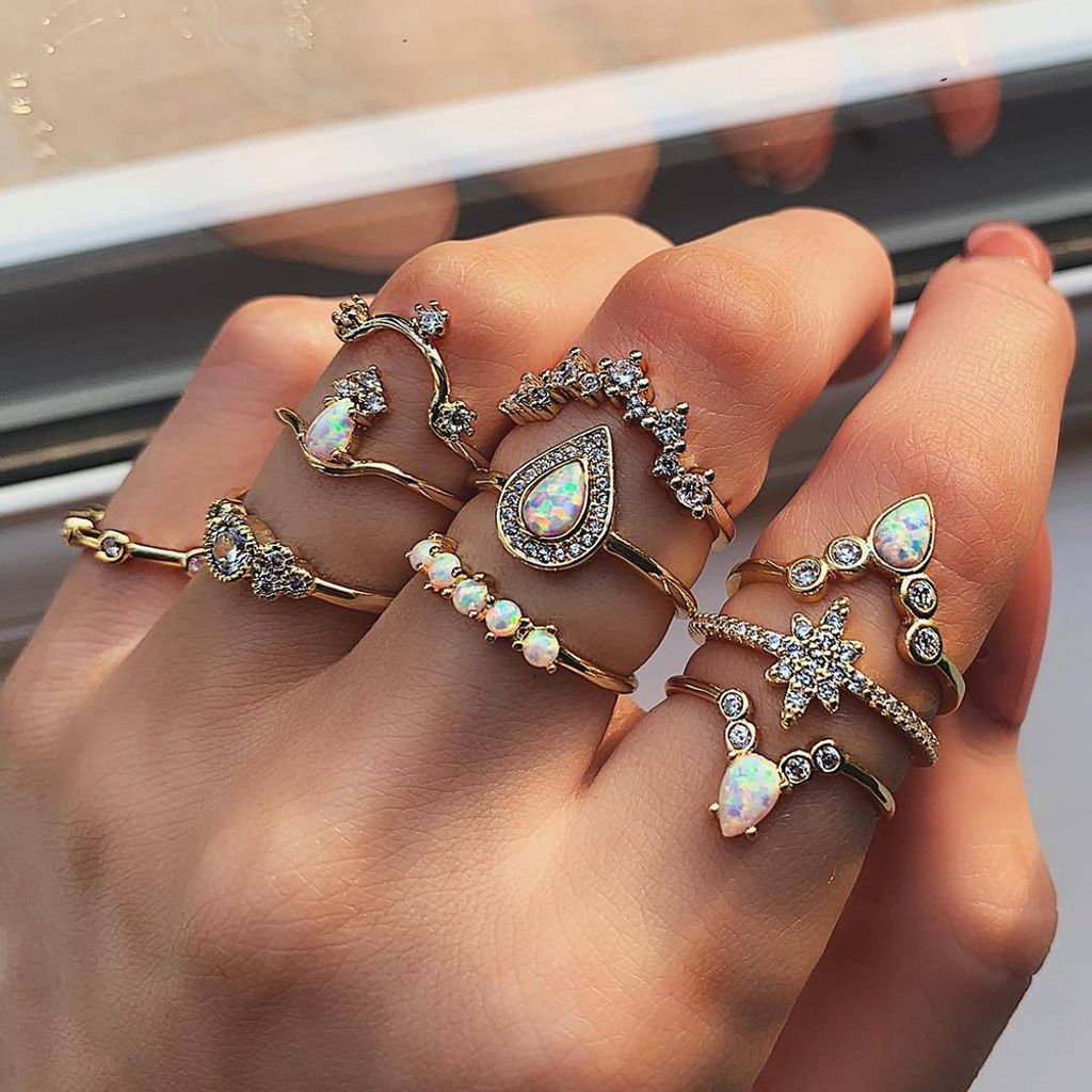 10 Teile/satz Dame Wasser Tropfen Stern Krone Faux Opal Stacking Knuckle Midi Finger Ring