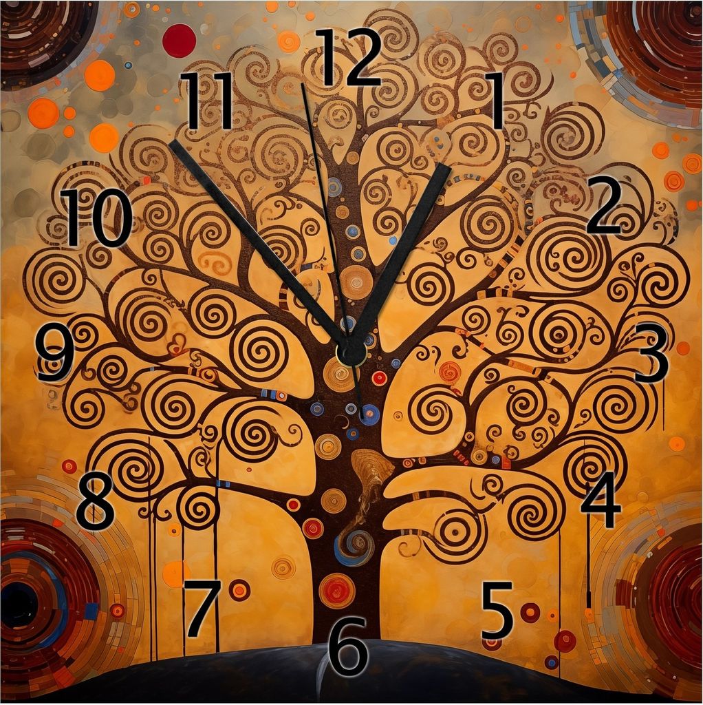 Wallario Design Wanduhr Baum des Lebens aus Echtglas, Größe 30 x 30 cm