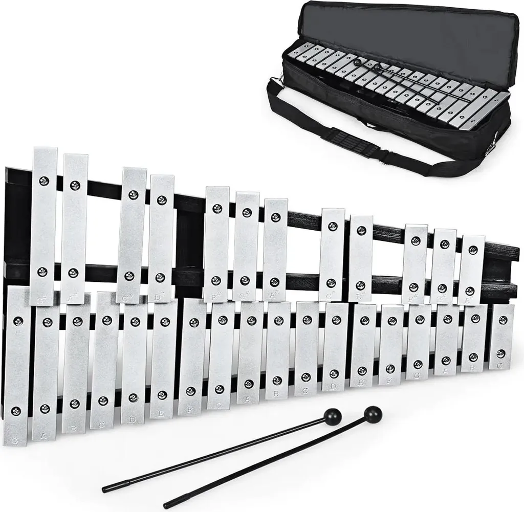 Glockenspiel pour Apprentissage Musical - 30 Notes Argentées - Idéal Débutant
