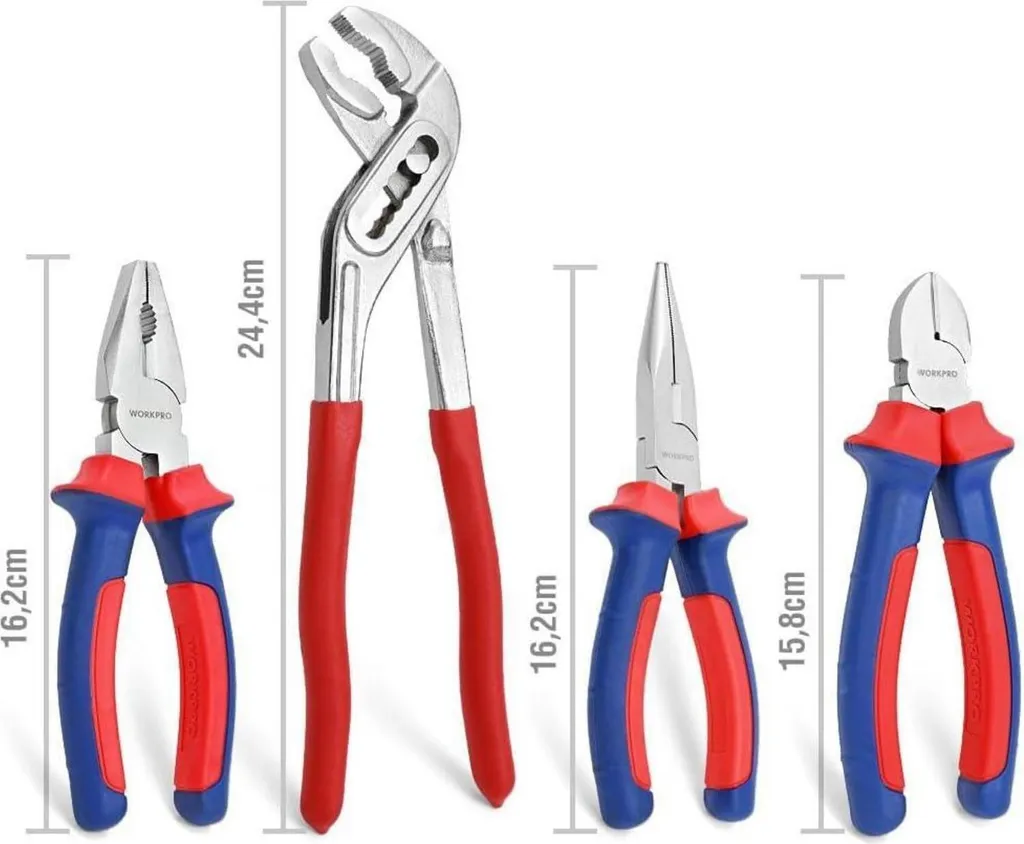 Dépannage efficace avec le set de pinces WORKPRO 4 pièces multi-usages