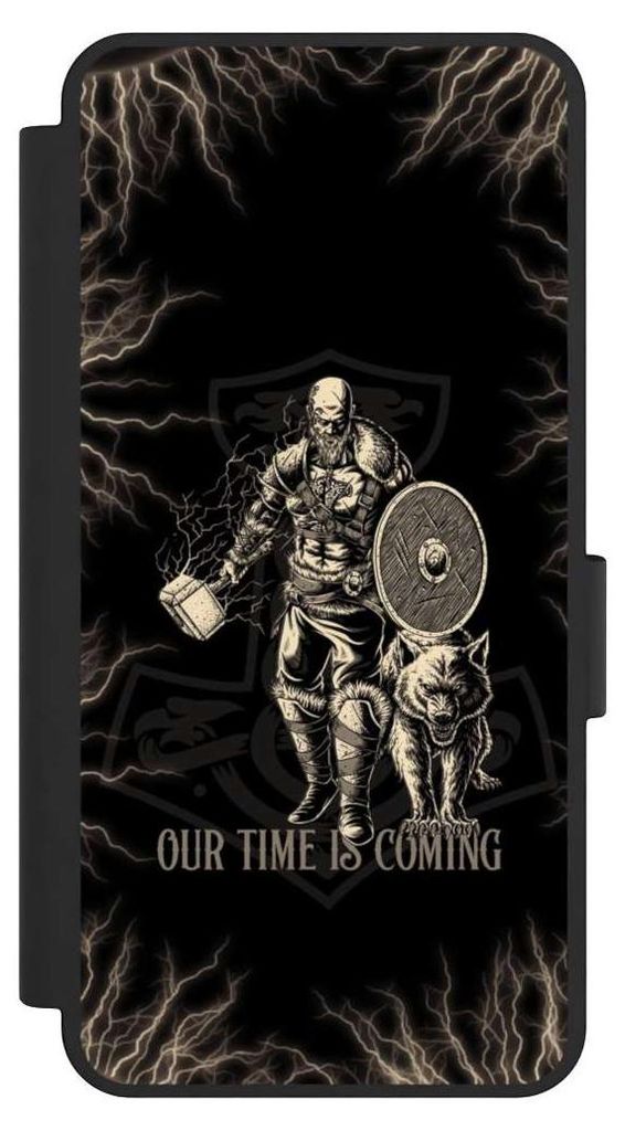 NIVOCASE Klapphülle für Samsung Galaxy S25 Edge Handyhülle aus Kunst Leder NIVOflip schwarz Serienmotiv Vikings Wikinger