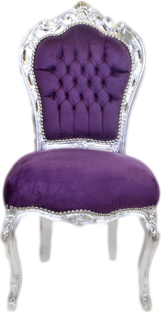 Barockstuhl Barock Stuhl Lila Silber Stoff Esszimmer Wohnzimmer Büro Klassisch Premium Luxus Modern Repro Retro Royal Antik Stil Möbel Dining Chair