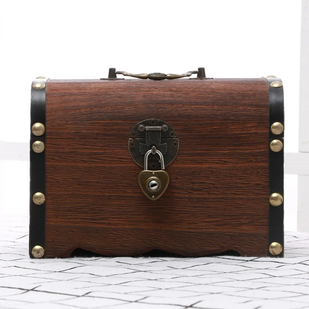 Cadeau original tirelire bois avec serrure, coffre à bijoux et pièces