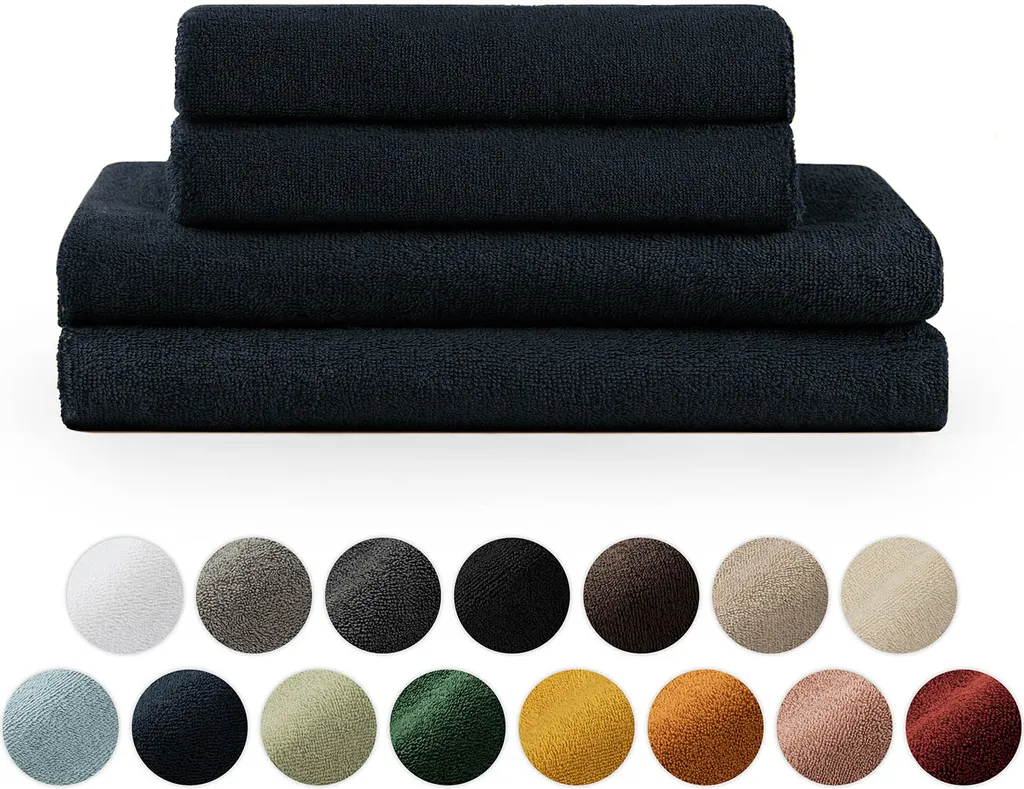Set di asciugamani in spugna premium Blumtal con asole per appendere - Cotone Oeko-TEX, morbido, altamente assorbente - 2X asciugamano da bagno (70x140 cm), 2X asciugamano per le mani (50x100 cm), blu scuro