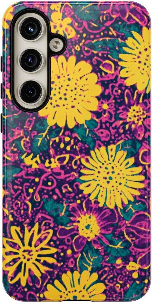 Blumiges Gelb-Lila-Muster – Hülle Kompatibel mit Samsung Galaxy S24 Plus