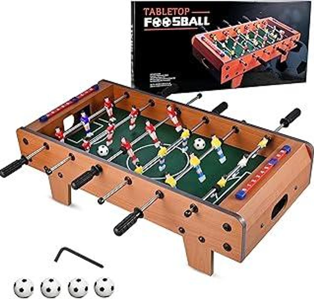 GOLDGE Tischkicker Kinder Kickertisch mit 4 Tischfussball, Kurzbeinig Mini Tischkicker - 50.5 x 24.5 x 15 cm, 6 Stangen Kicker Einfach zu Montieren