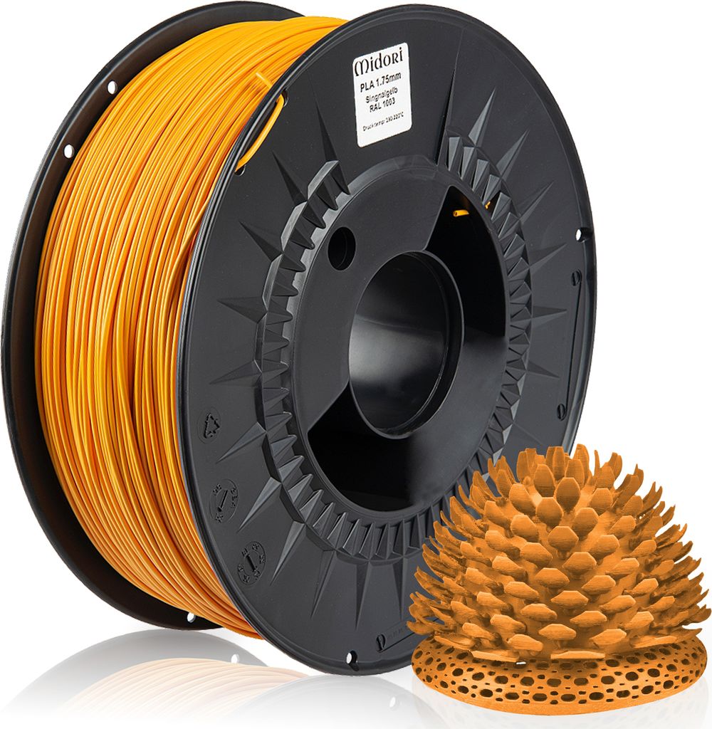 4 x MIDORI 3D Drucker 1,75mm PLA Filament 1kg Spule Rolle Premium Signalgelb RAL1003