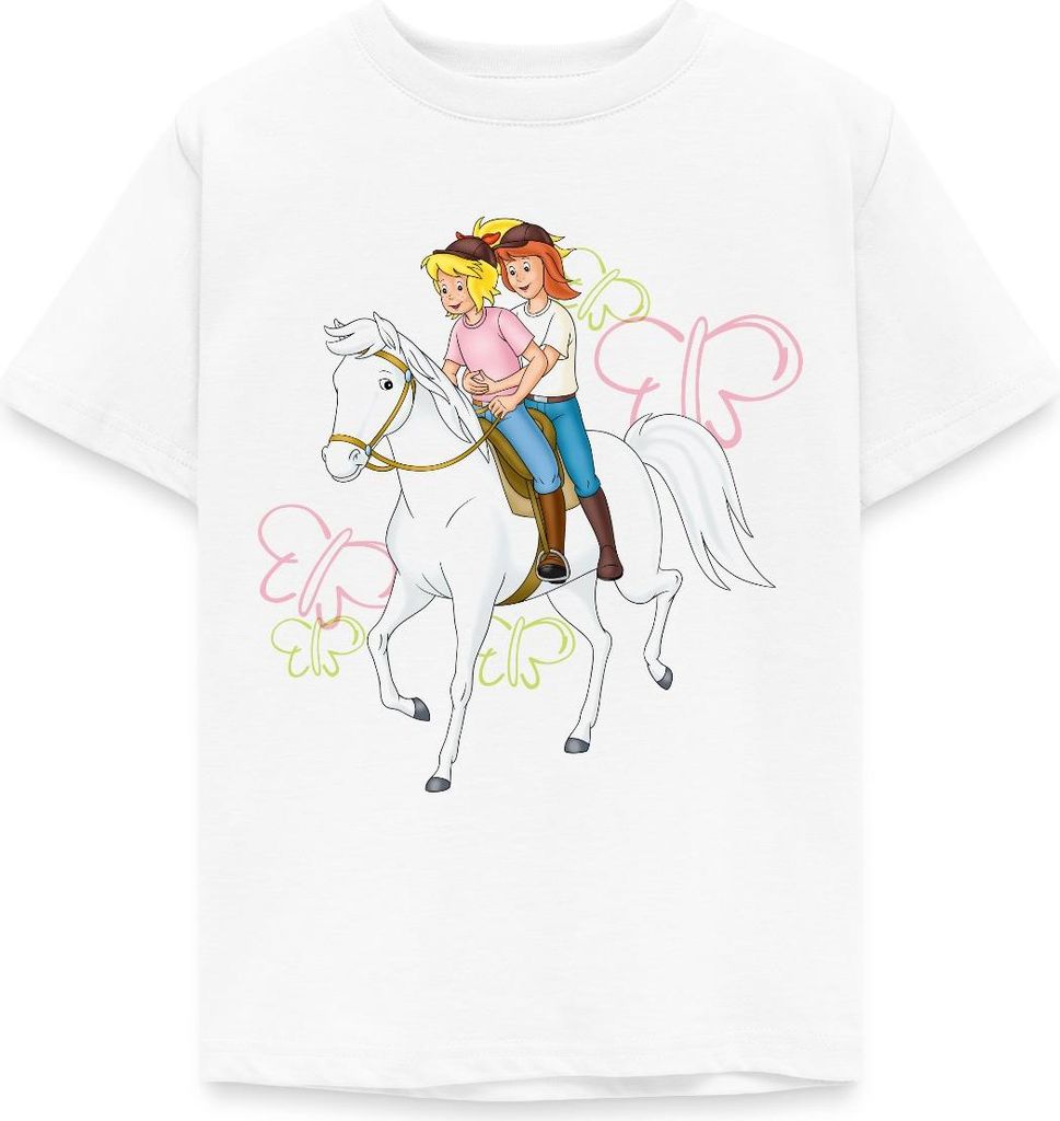 Spreadshirt Bibi Und Tina Reiten Auf Stute Sabrina Kinder T-Shirt, 98/104 (3-4 Jahre), Weiß