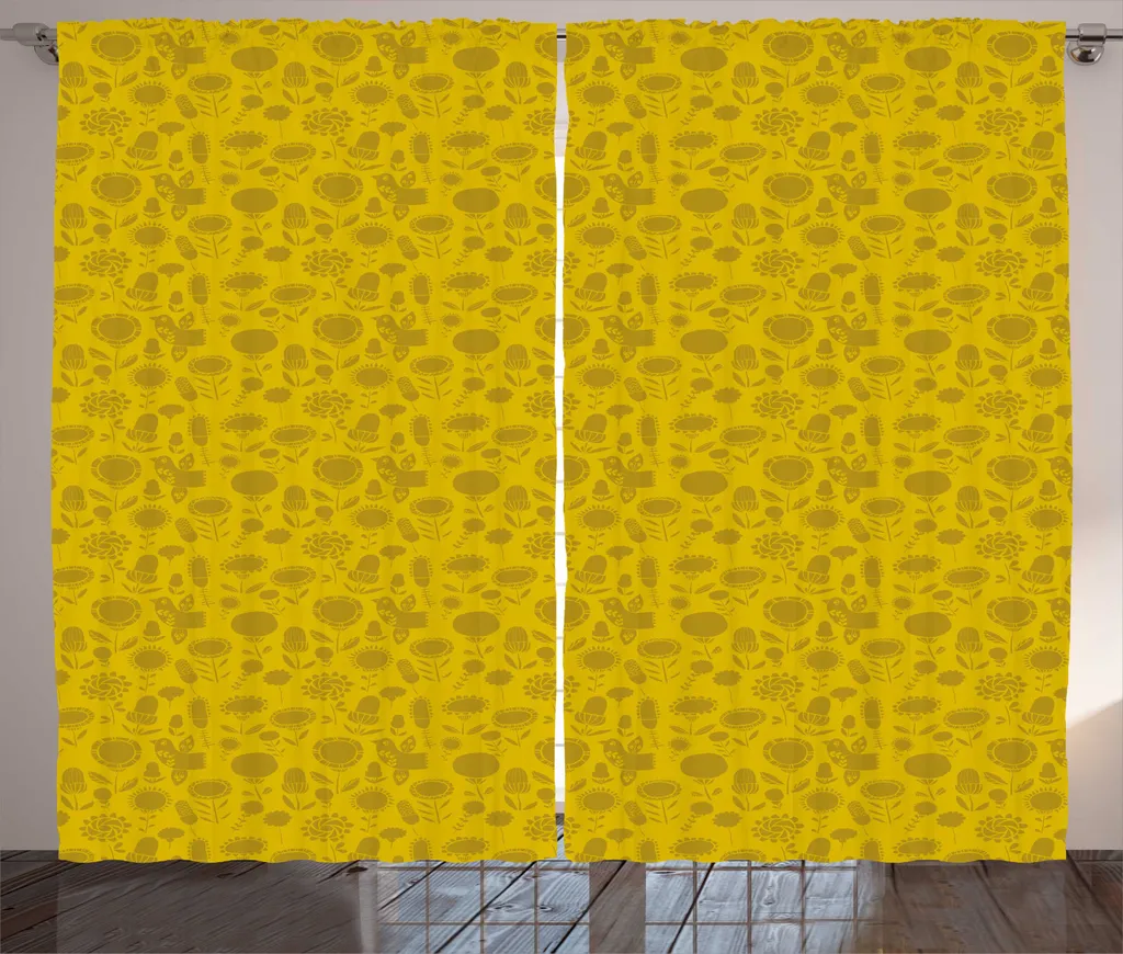 ABAKUHAUS Tenda botanica rustica, stile retrò da giardino, tende universali per soggiorno con passanti e ganci, 280 x 245 cm, giallo cachi