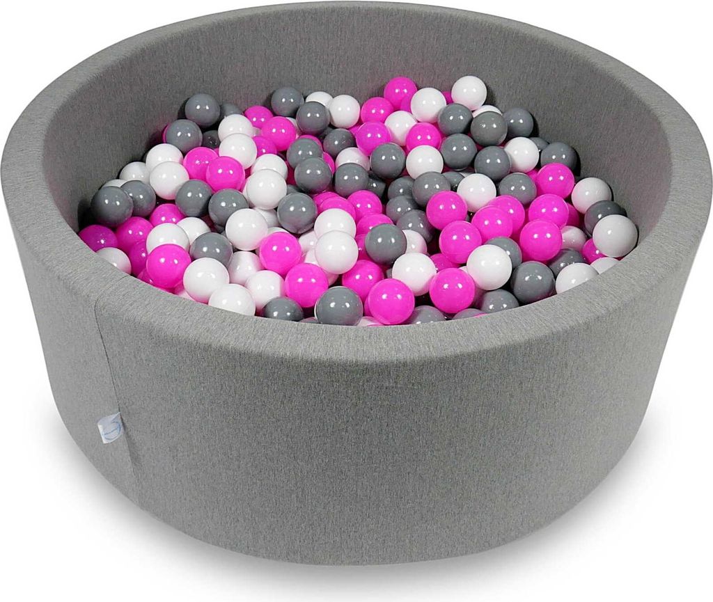 Bällebad 110x40cm grau – Mit 500 Bällen / weiß, grau, rosa
