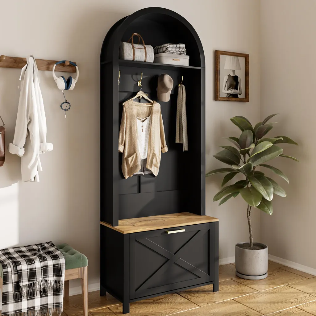 Vestiaire d'Entrée Moderne avec Étagère à Chaussures et Pieds Fer
