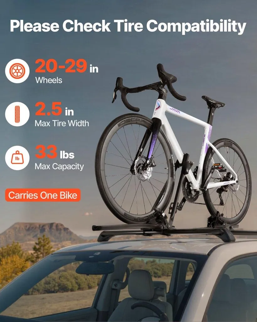 Support vélo de toit universel pour voiture avec fixation verticale PRO