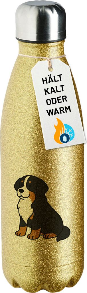 Huuraa Trinkflasche Berner Sennenhund Comic Berner 500ml Gold Edelstahl Wasserflasche Trinkflasche Geschenkidee