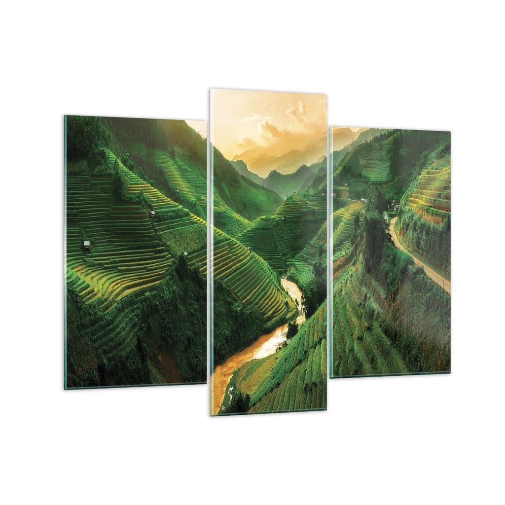 Bilder auf glas - 3 Teile - Klappe Reis Vietnam - 130x100cm - Glasbilder - Wandbilder - Bilder - zum Aufhängen bereit - Wanddekoration aus Glas - ...