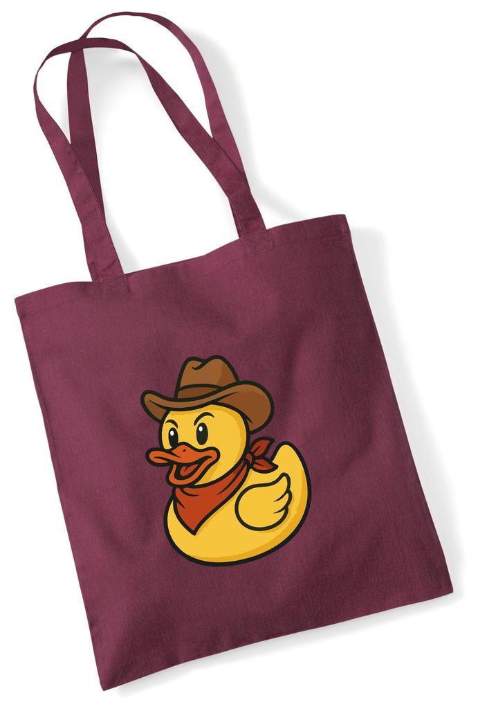 Huuraa Jutebeutel Quietscheente Cowboy Gummiente Wilder Westen 10 Liter Burgundy Baumwolle Tasche Geschenkidee