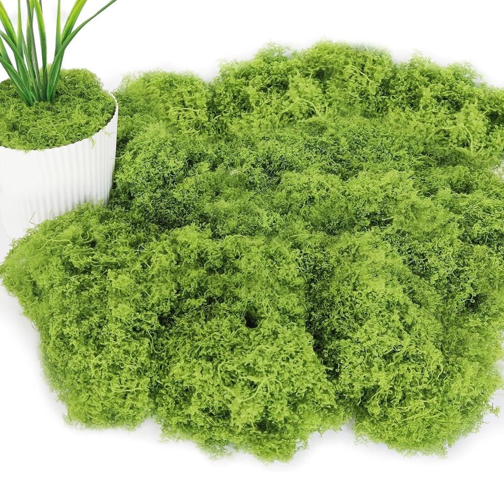 100 g künstliches Moos für Dekoration, Bastelarbeiten, künstliches Nylonmoos, dekoratives Moos für Wände, Krippen, Aquarien, Modellbau (hellgr...