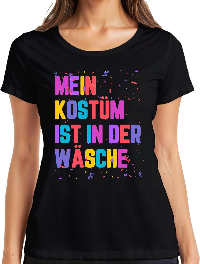 Karneval Fasching Kostüm in der Wäsche Lustig Geschenk Konfetti Damen T-Shirt, Schwarz, XL