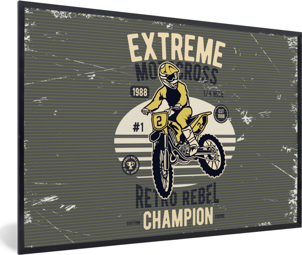 MuchoWow MuchoWow Gerahmtes Poster Motorrad - Gelb - Retro 30x20 cm - Poster mit zchwarzem Bilderrahmen - Kunstdruck - Bild-Poster