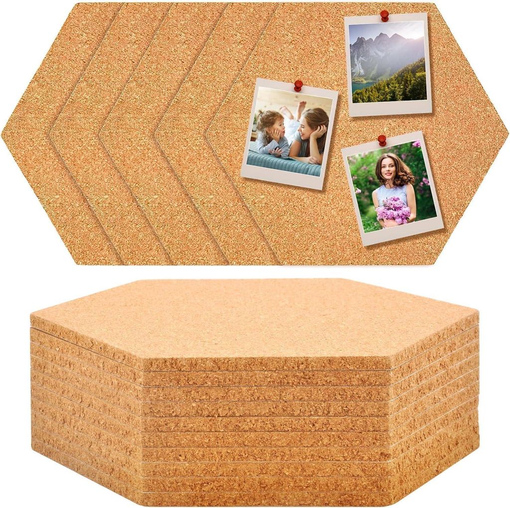 10 Stück Pinnwand, Kork, sechseckige Korkplatte, selbstklebend, Korkwand, Pinnwand, Korktafel, Korkplatten, Korktafel, zum Aufhängen von Fotos, R...