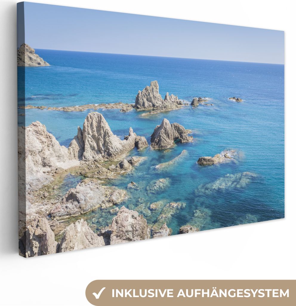 OneMillionCanvasses - Leinwandbilder - 140x90 cm, Die felsige Küste von Arrecife bei Lanzarote, Wandbilder Kunstdruck Wanddekoration