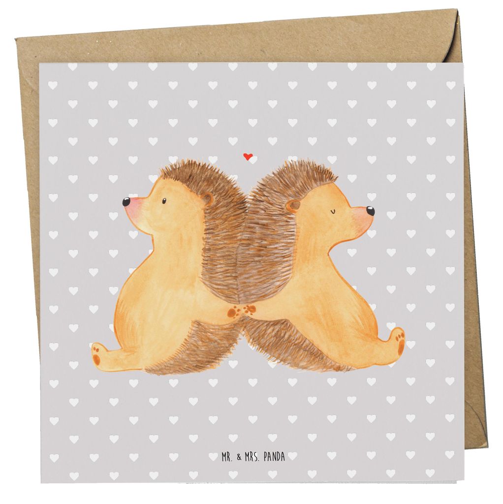 Mr. & Mrs. Panda Glückwunschkarte Igel händchenhaltend - Grau Pastell - Geschenk, Grußkarte, faltkarte, Liebesbotschaft, Lieblingsmensch, anlass...