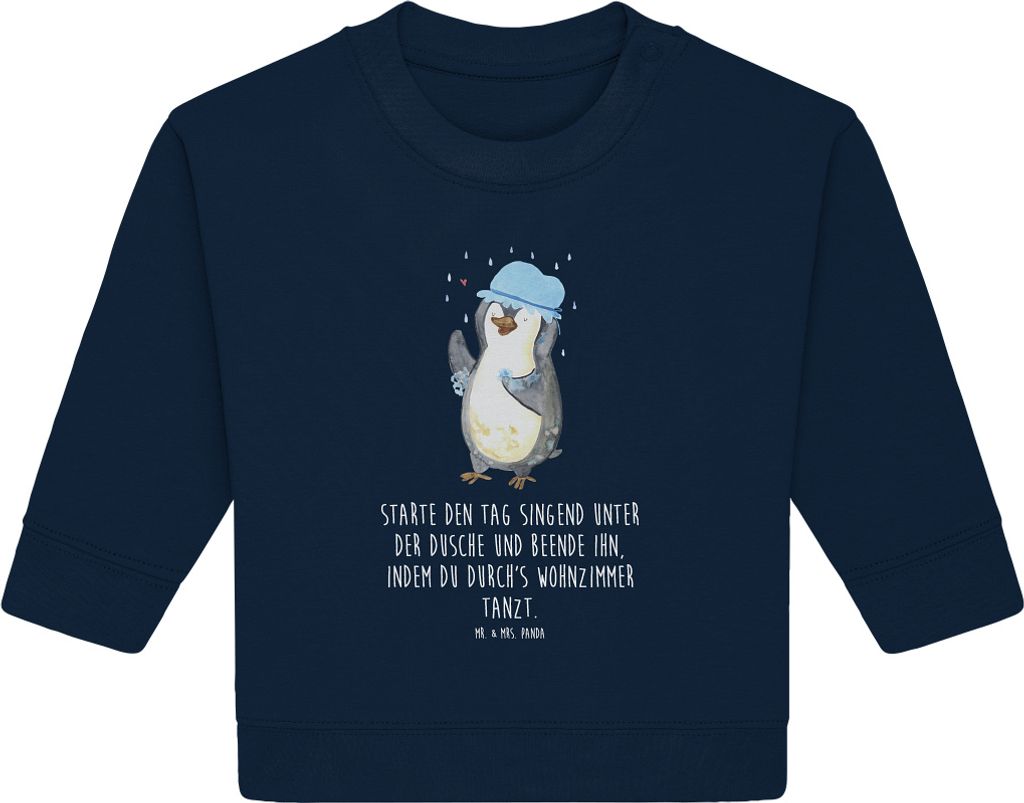 Mr. & Mrs. Panda Organic Baby Pullover Pinguin Duschen 12. - 18. Monat - French Navy - Geschenk, Singen, Baden, Bullover, Duschkonzert, Dusche, Leb...
