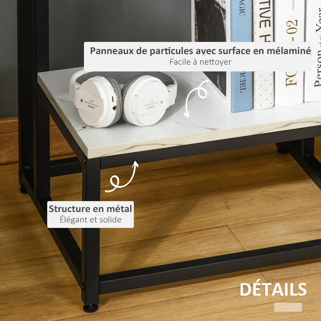 Table d'appoint chambre et séjour avec étagère effet marbre chic - 6