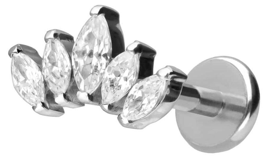 Ohrpiercing, Nasenpiercing Titan Labret mit Push Fit LOTUSBLÜTE Silber Stablänge: 7mm | Stabstärke: 1mm