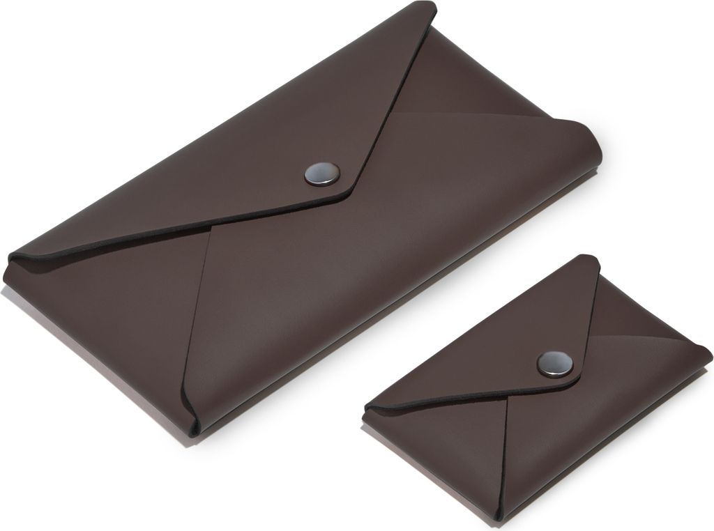 Set Visitenkarten Etui + Federmäppchen aus Leder Dunkel Braun - Kreditkarten-Etuis - Hergestellt in Italien