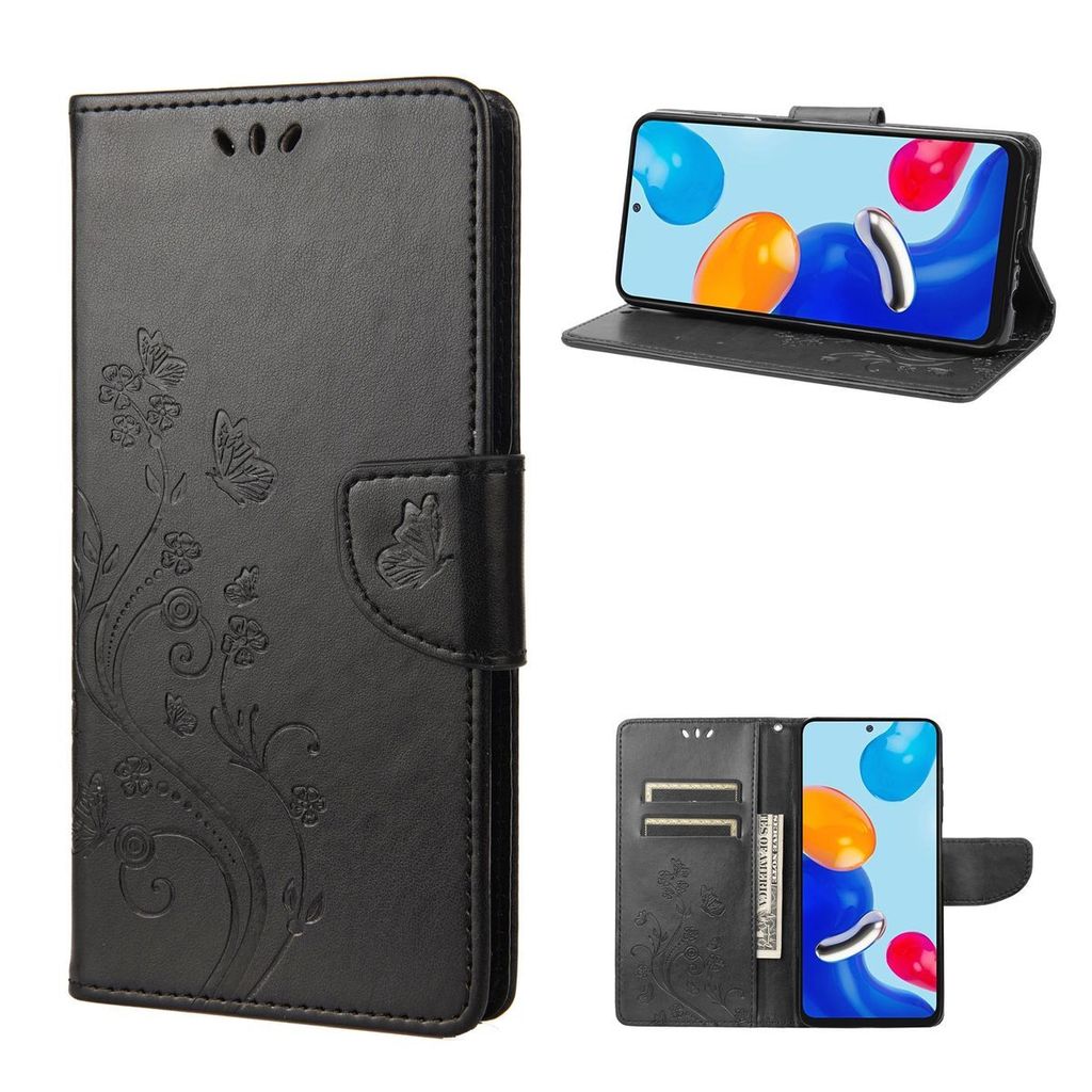 König Design Hülle kompatibel mit Xiaomi Redmi Note 11 / Note 11S Global Kunstleder Handyhülle - Handy Case Schwarz