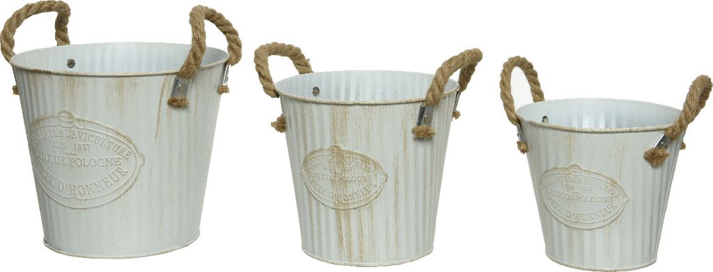 Blumentopf / Übertopf Eimer Metall 13-17cm weiß 3er Set