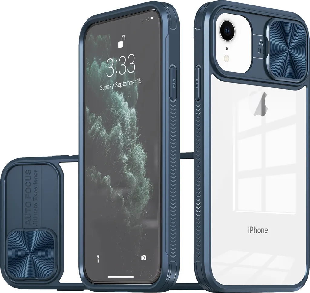 Custodia iPhone XR con Copri Fotocamera Scorrevole Blu | Protezione TPU