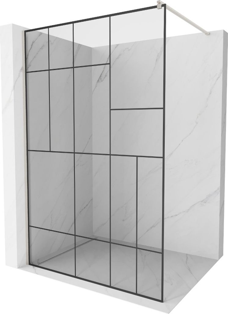 Mexen Kioto Walk-in Duschwand 90 x 200 cm, schwarzes Muster 8 mm, gebürstetes Nickel - 800-090-101-97-78