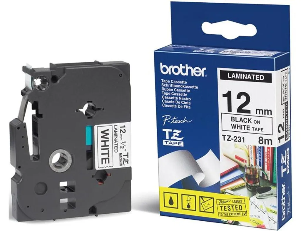 Cassette ruban Brother TX-231 laminée 12 mm pour étiqueteuse P-Touch