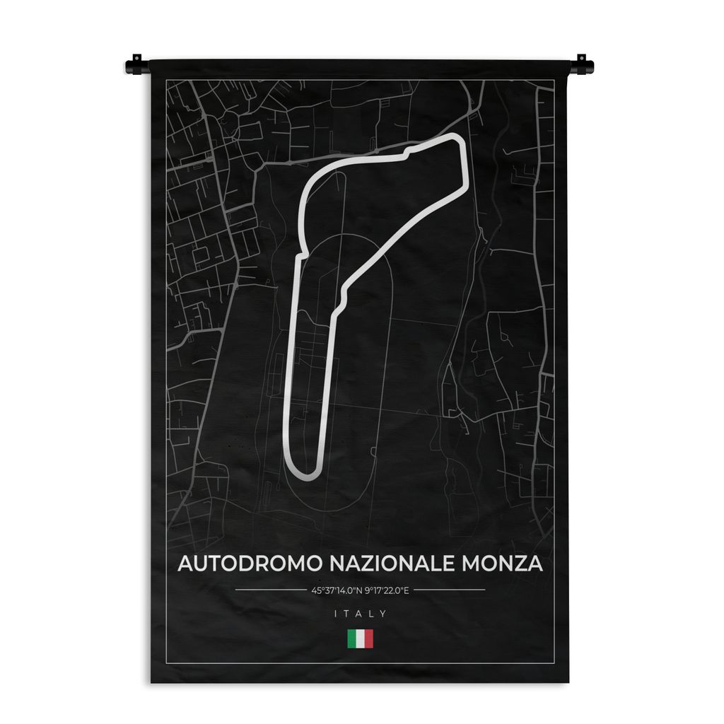 MuchoWow Wandteppich Wandbehang Rennsport - F1 - Rennstrecke - Italien - Autodromo Nazionale Monza - Schwarz 90x135 cm Tapisserie Dekoration Wand...