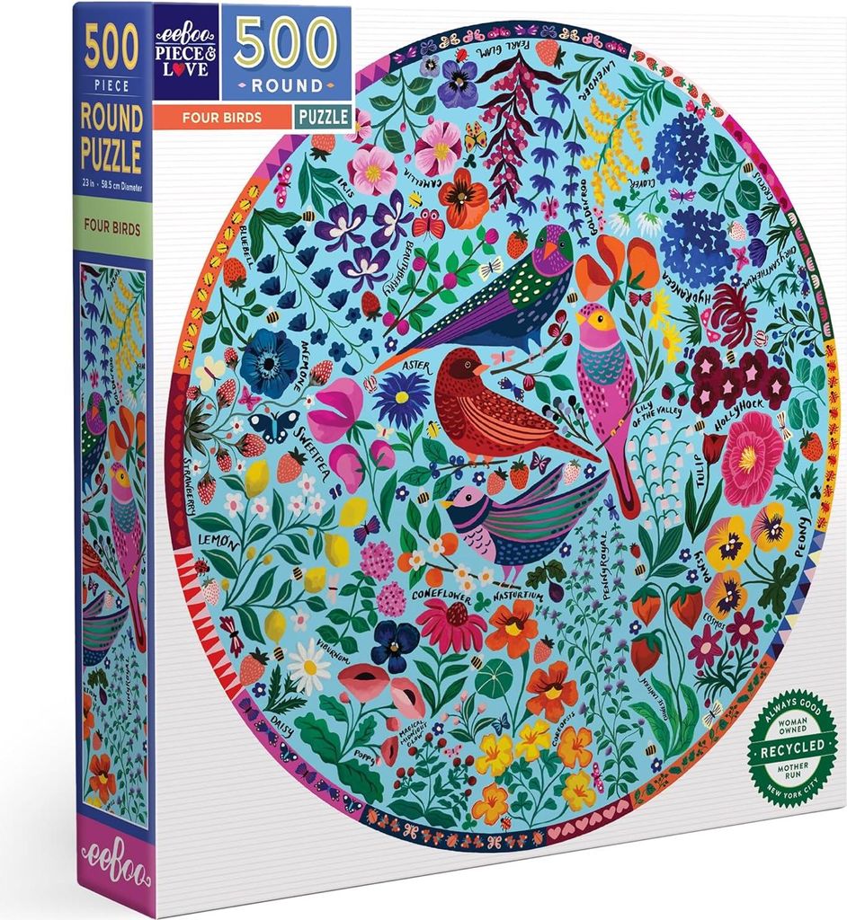 eeBoo Puzzle Blumen und Vögel - Rundes 500 Teile Puzzle
