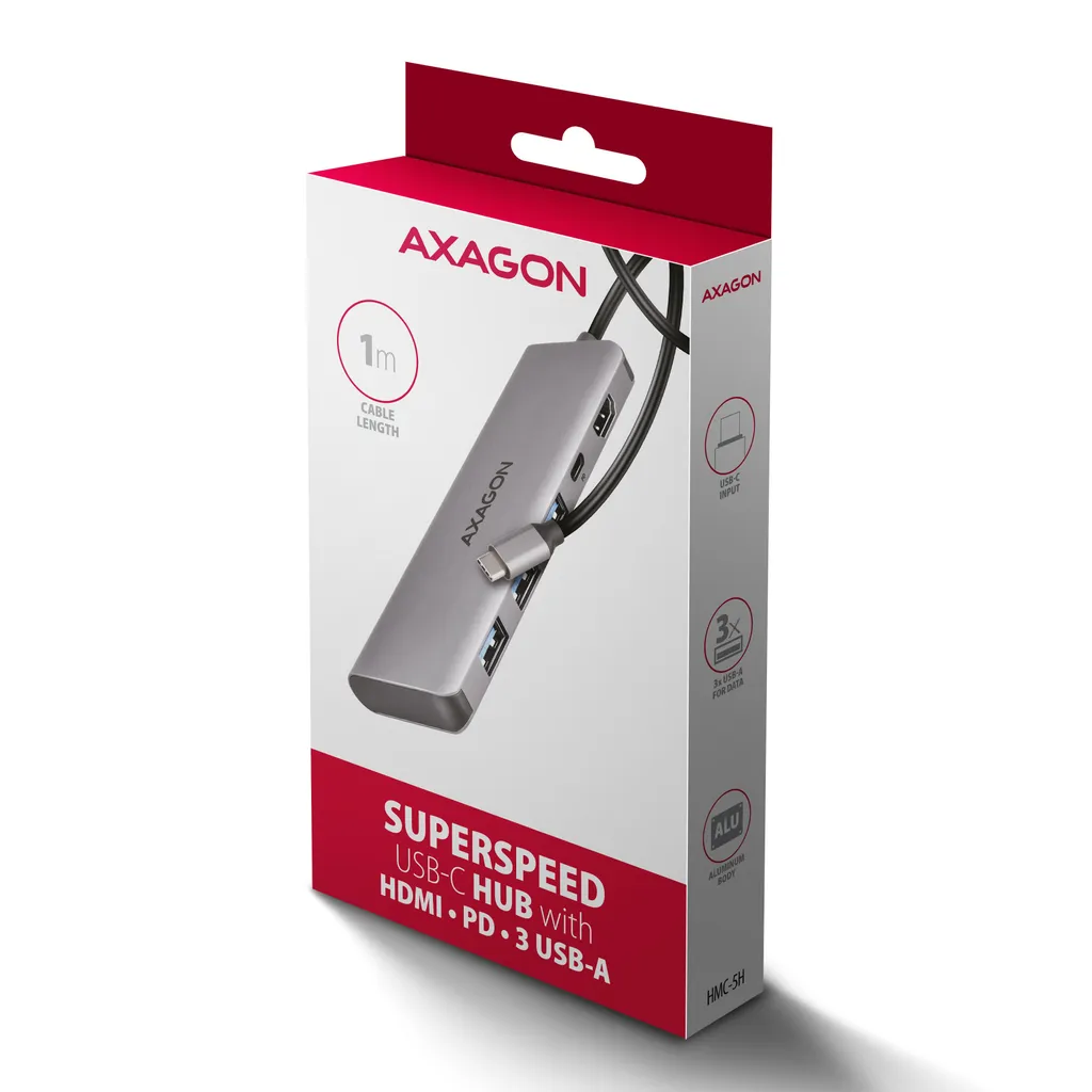 Station d'accueil USB-C AXAGON HMC-5H pour Télétravail et Vidéo 4K HDMI
