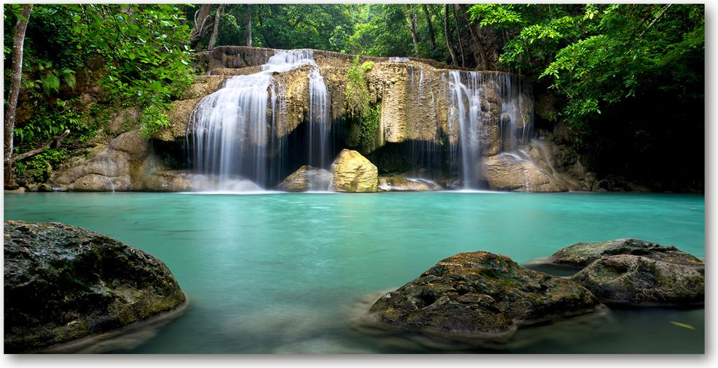 Tulup Leinwandbild - 140x70 cm - Wandkunst - Drucke auf Leinwand - Leinwanddruck - Landschaften - Grün - Wasserfall