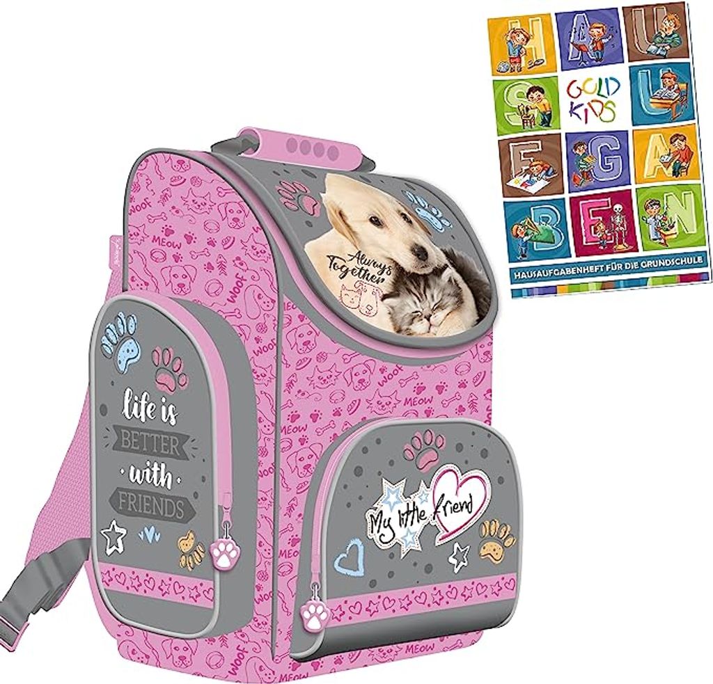 Schulranzen Ranzen Rucksack Hund Katze My little friend rosa Tornister Mädchen ab der 1. Klasse der Grundschule ink. Aufgabenheft