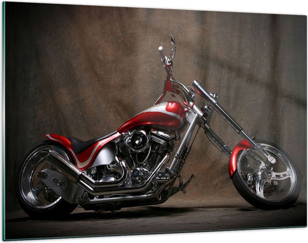Bilder auf glas - Motorrad Chrom Räder - 120x80cm - Glasbilder - Wandbilder - Kunstdruck - zum Aufhängen bereit - Wanddekoration aus Glas - Glas ...