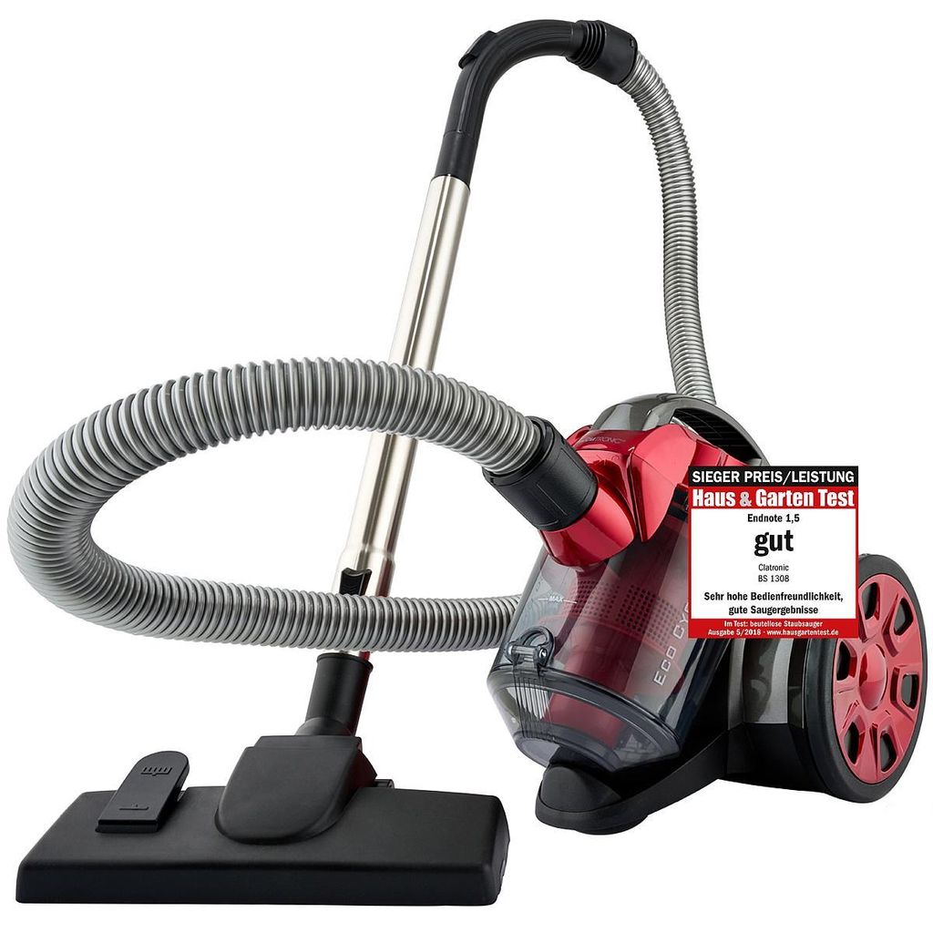 Clatronic Staubsauger Beutellos | Beutelloser Staubsauger 700W | Bodenstaubsauger | Staubsauger inkl. Bürsten-/Fugendüse | BS 1308 rot